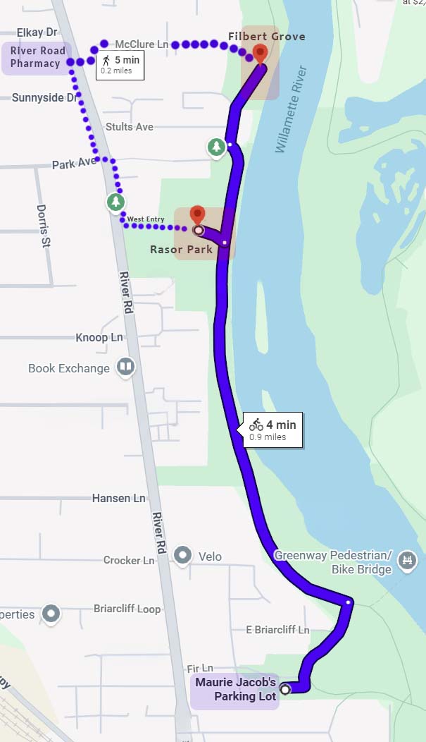 River Celebration Arrival Map showing parking, walk, and bike options.